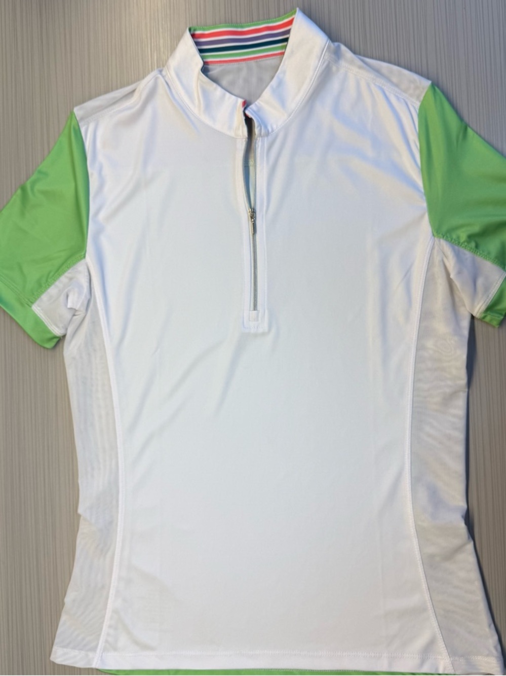White & Lime Green Short Sleeve Equestrian Riding Polo